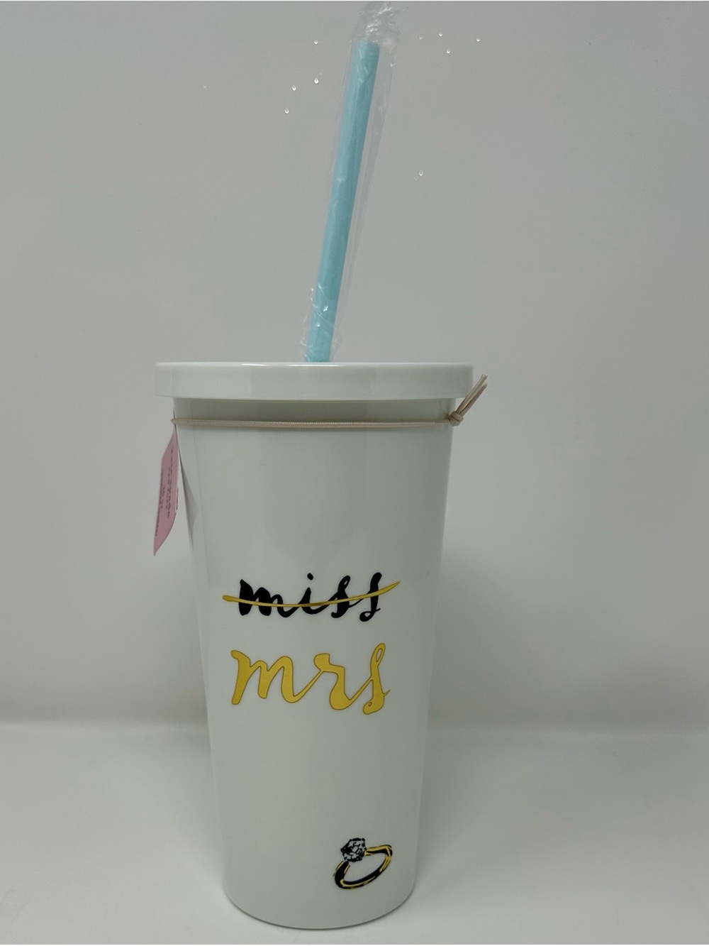 Kate Spade White Miss to Mrs. Tumbler with Blue Straw